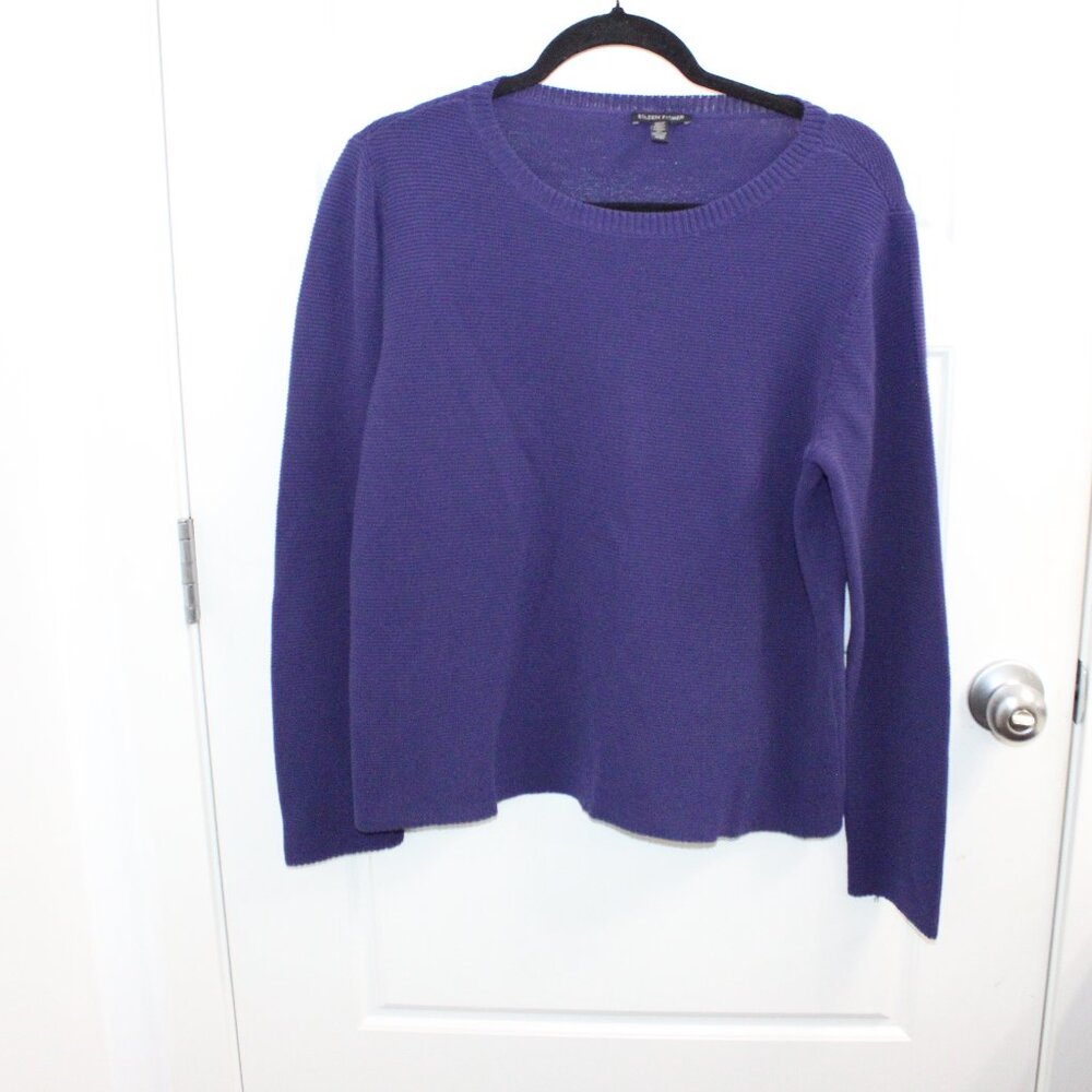 Eileen Fisher Long Sleeve Scoop Neck Sweater Organic Cotton Size Medium